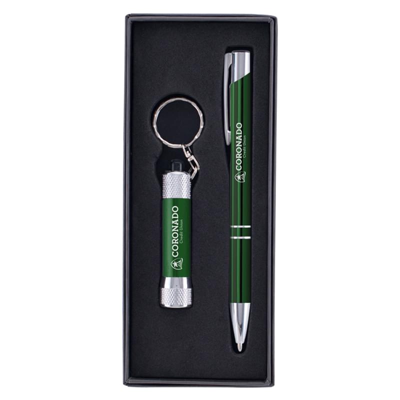 Tres-Chic/Chroma Laser Engraved Metal Pen & Flashlight Gift Set