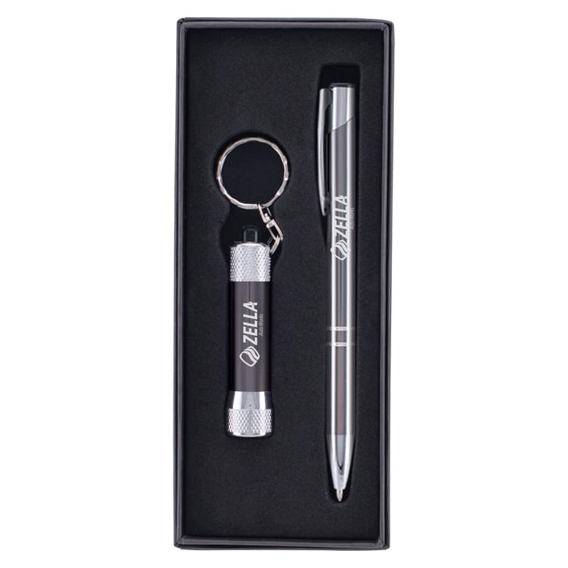 Tres-Chic/Chroma Laser Engraved Metal Pen & Flashlight Gift Set