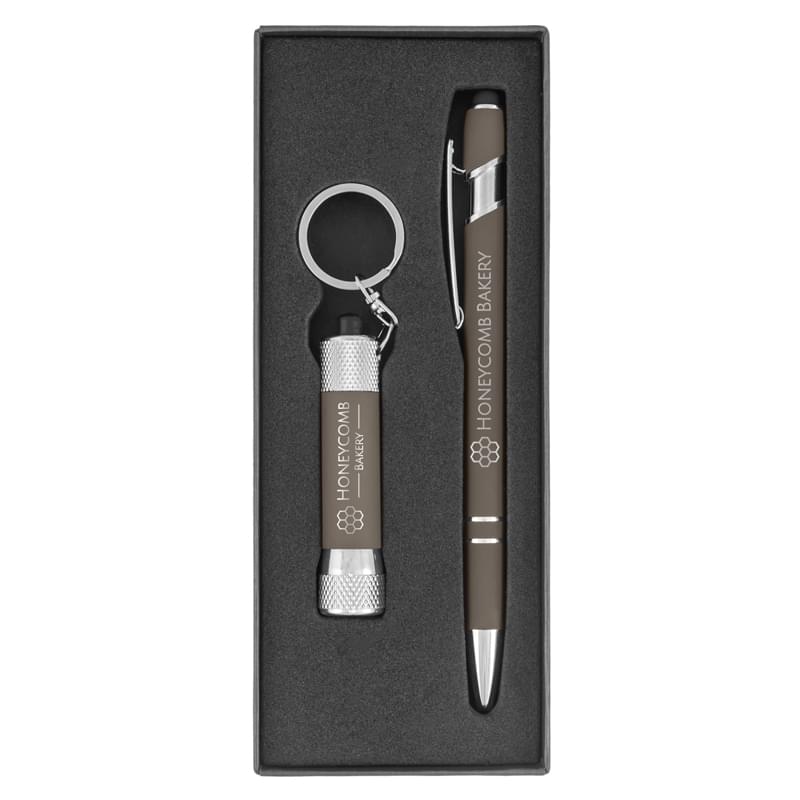 Ellipse & Chroma Softy Laser Engraved Metal Pen & Flashlight Gift Set