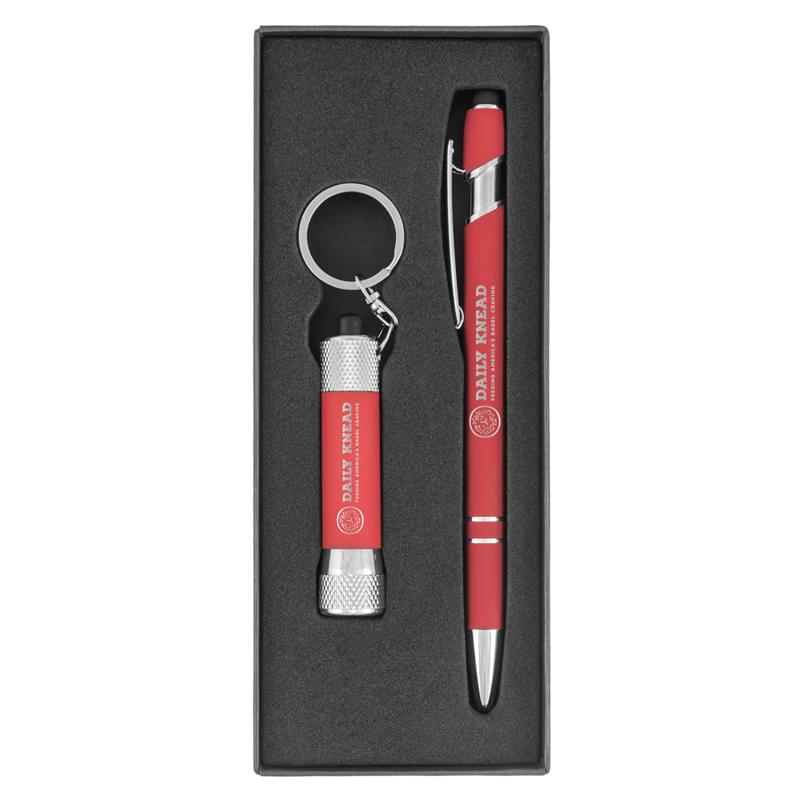 Ellipse & Chroma Softy Laser Engraved Metal Pen & Flashlight Gift Set