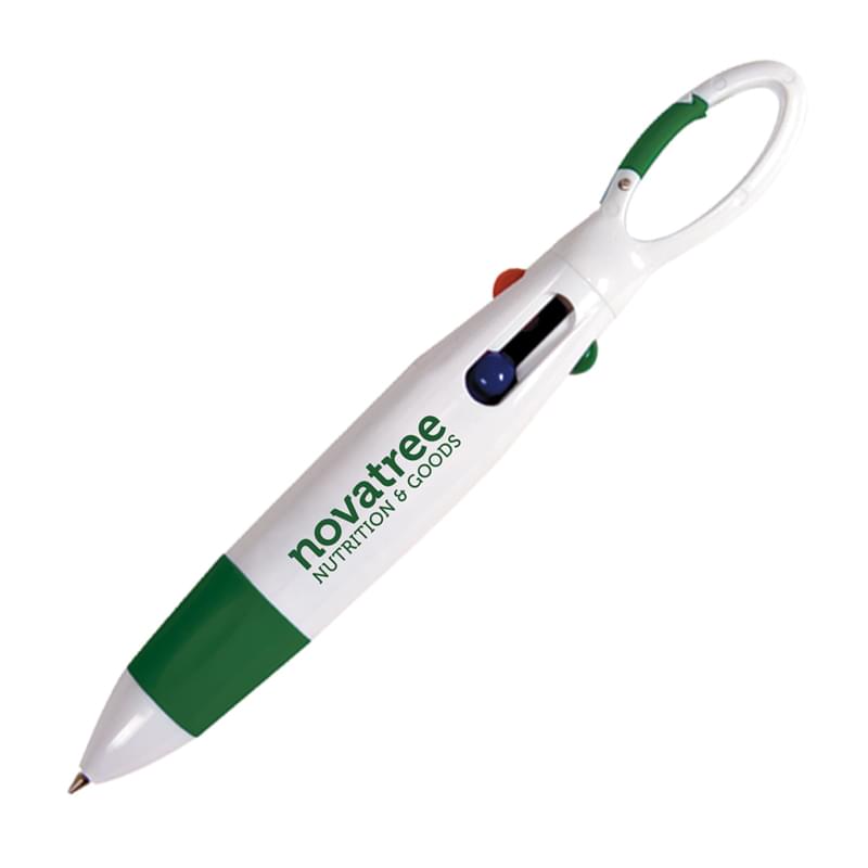 4-Color Clipper Pen w/ Carabiner & Interchangeable Inks