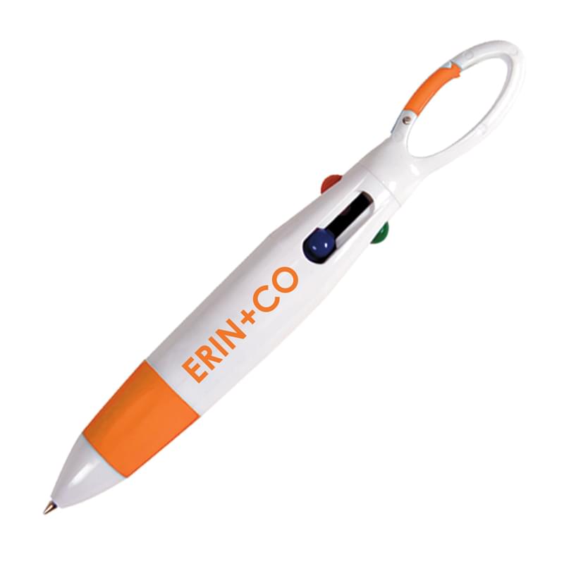 4-Color Clipper Pen w/ Carabiner & Interchangeable Inks