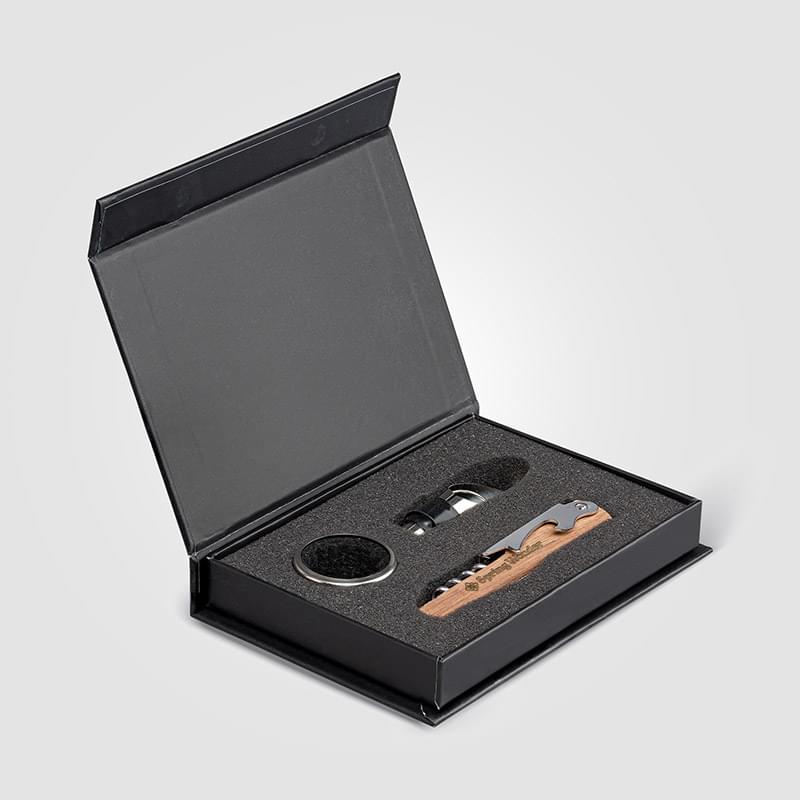 Essex Stainless Steel & FSC Wood Wine Accessory Gift Set - 3 Pcs