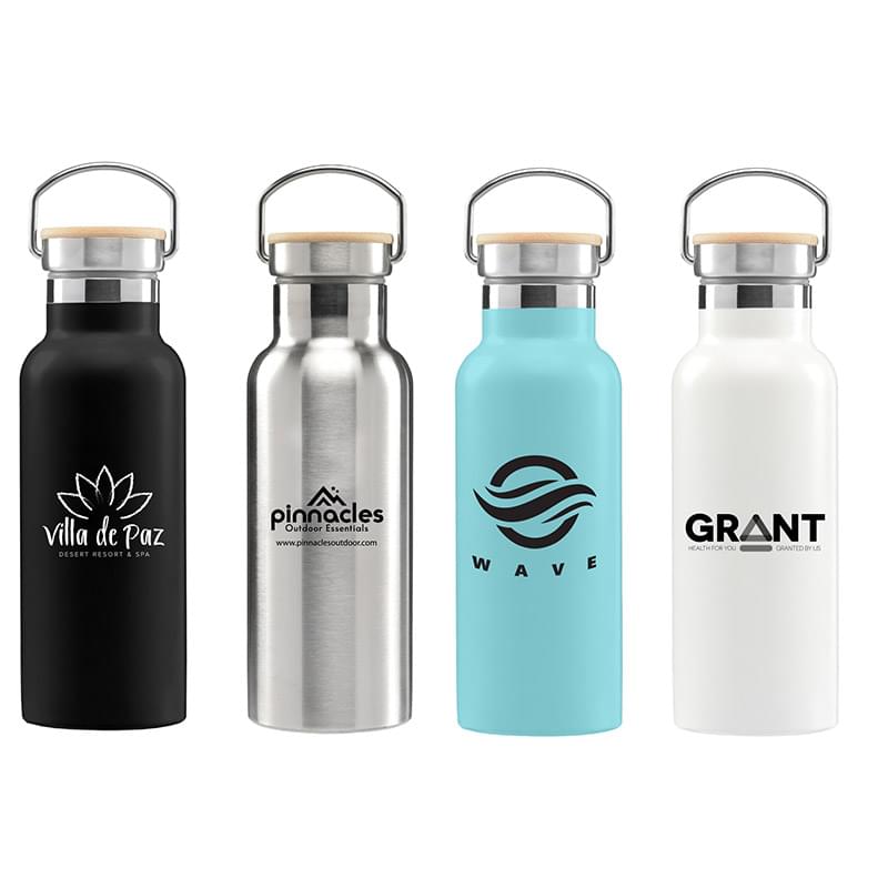 Oahu - 17 oz. Double Wall Stainless Steel Canteen Water Bottle with Bamboo Cap