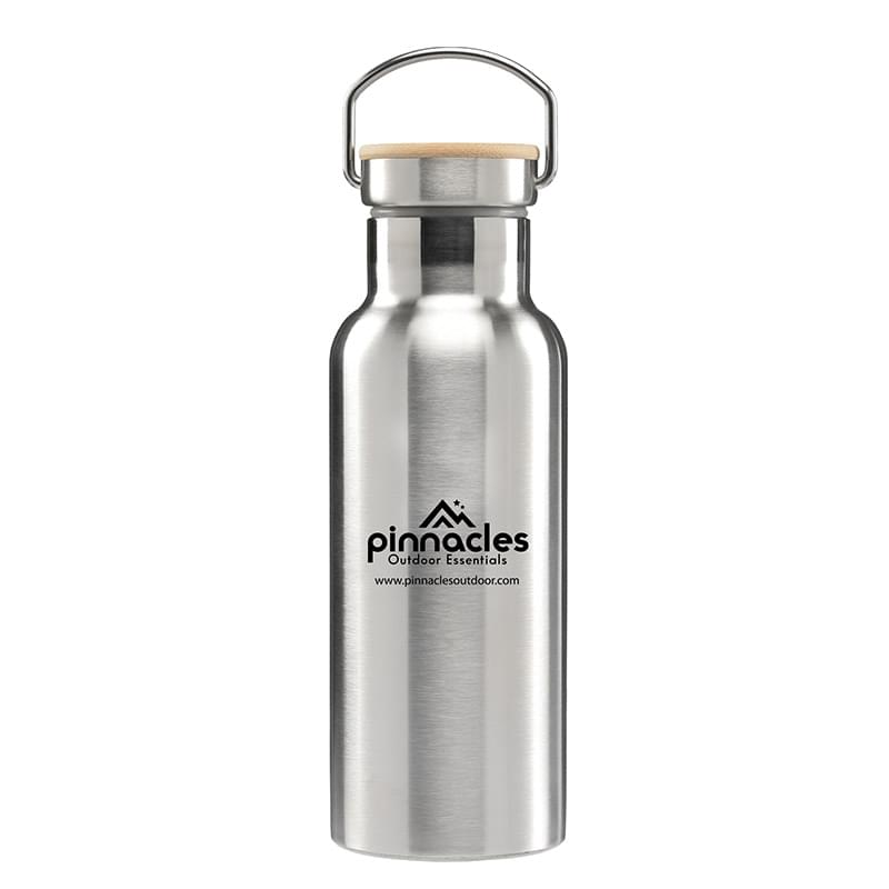 Oahu - 17 oz. Double Wall Stainless Steel Canteen Water Bottle with Bamboo Cap