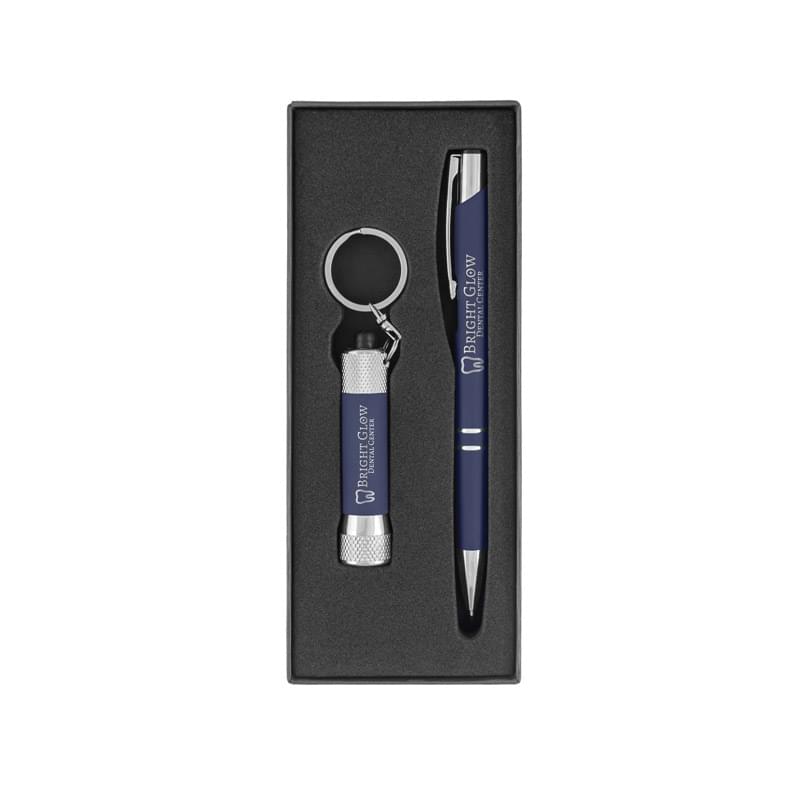 Tres-Chic & Chroma Softy Laser Engraved Metal Pen & Flashlight Gift Set