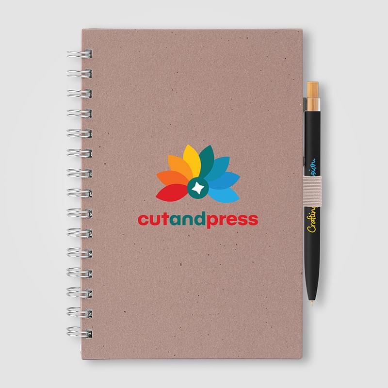 Terra Recycled Milk Carton Hard Cover Spiral A5 Notebook & Reborn Pen Set