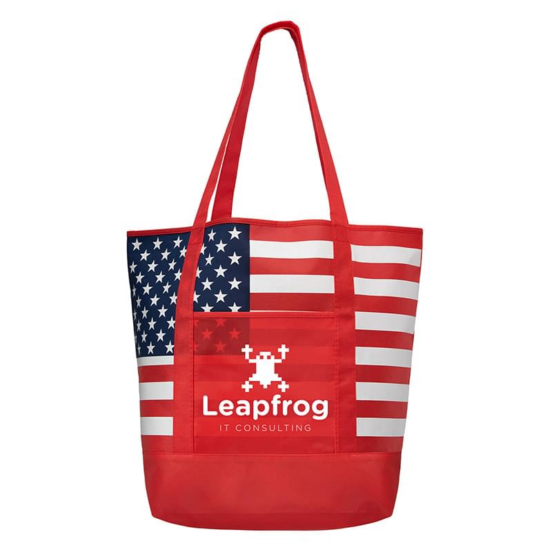 American Flag Non-Woven Tote Bag w/ 210D Pocket