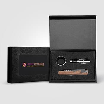 Essex Stainless Steel & FSC Wood Wine Accessory Gift Set - 3 Pcs -ColorJet
