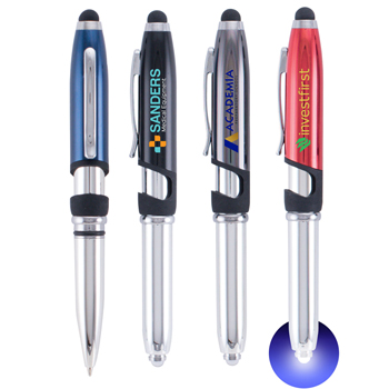Vivano Tech 4-in-1 Pen, Stylus, LED Flashlight, Phone Stand - Full-Color Metal Pen