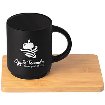 LAST CHANCE - Café Duo - 11 oz. Ceramic Mug & Bamboo Board Set