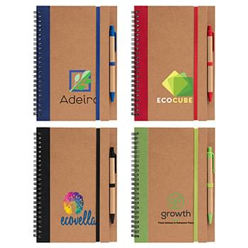 Kraft Hard Cover Spiral Notebook with Pen - ColorJet