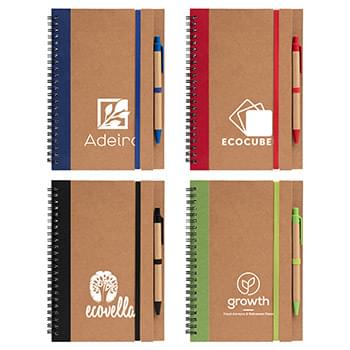 Kraft Hard Cover Spiral Notebook with Pen