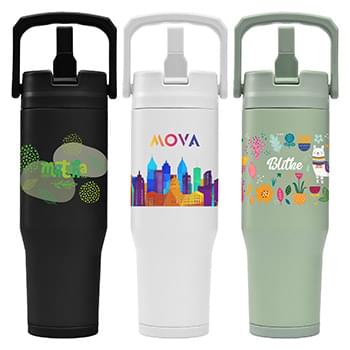 Polar Duo - 32 oz. Double-Wall Recycled Stainless Steel Tumbler with Storage Base - ColorJet